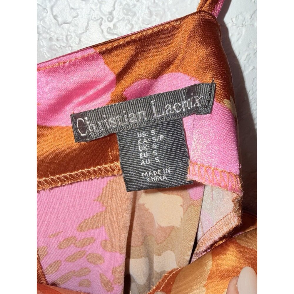 CHRISTIAN LACROIX Keyhole Satin Midi Dress Small Colorful Zipper Back Small P - Picture 8 of 14